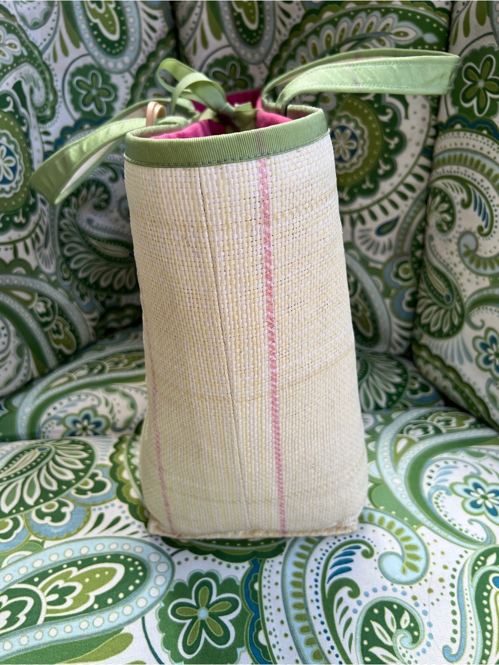 Ralph Lauren Plaid Straw Cream & Pink Tote Bag - Picture 5 of 8